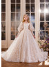 Long Sleeves Beaded Champagne Lace Tulle Flower Girl Dress